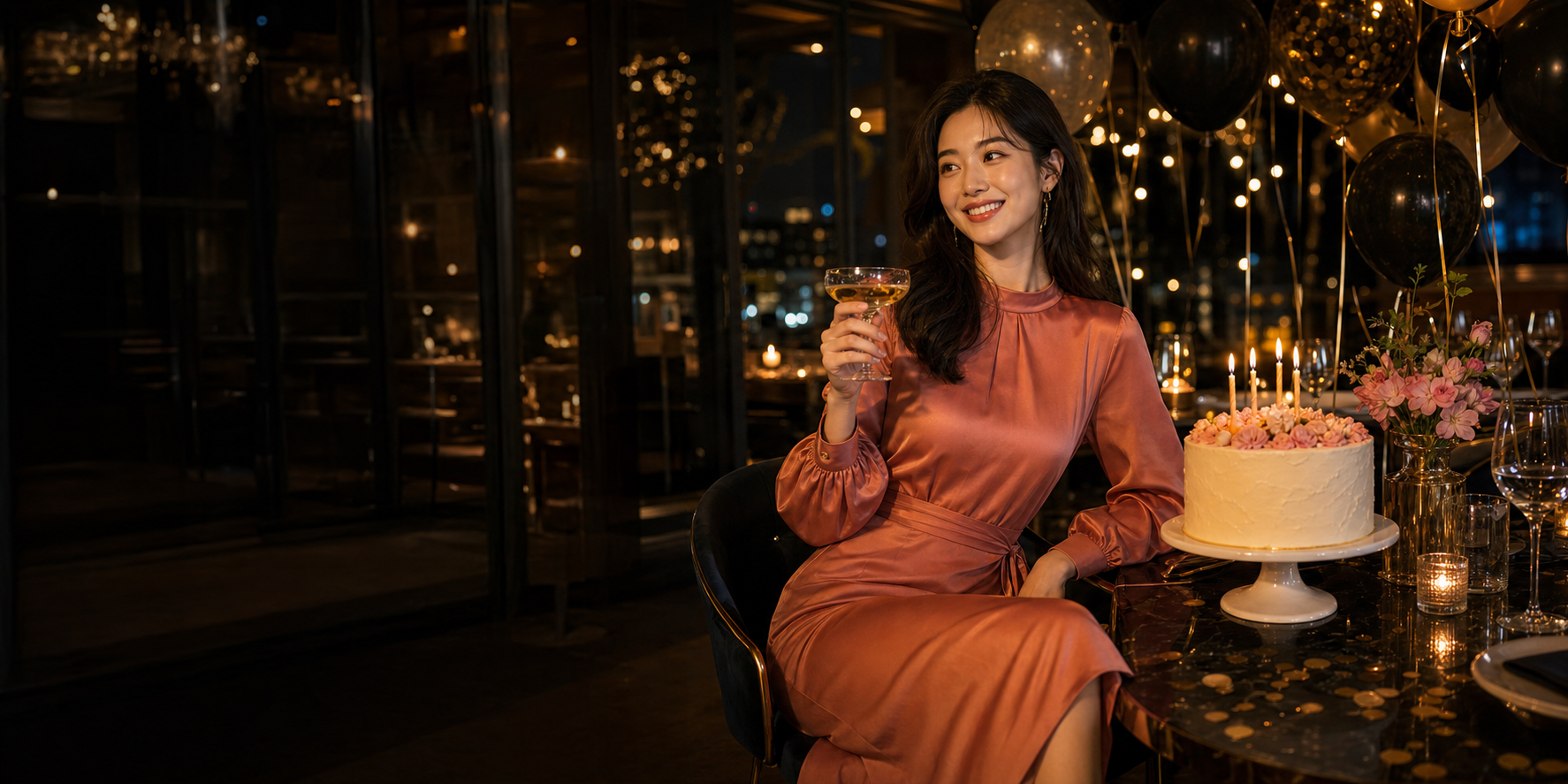 Birthday portrait with warm party lighting